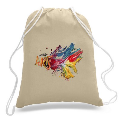 Large Natural 100% Cotton Drawstring Sports Backpack