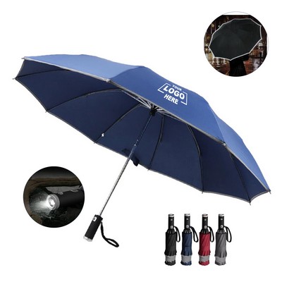 42" Led Flashlight Umbrella W/ Reflective Trim