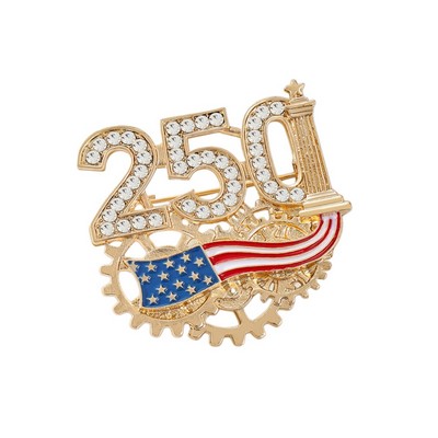 USA 250th Anniversary Commemorative Flag Pin - Rhinestone Patriotic US Badge