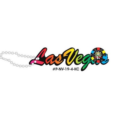 Las Vegas w/ Poker Chip Promotional Key Chain w/ Black Back (4 Square Inch)