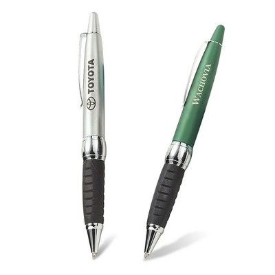 Metallic Finish Ballpoint Pen with Ridged Rubberized Grip
