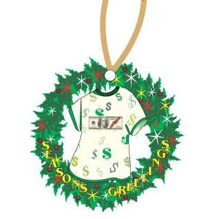 Las Vegas $100 Bill T-Shirt Wreath Ornament w/ Black Back (4 Square Inch)