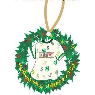 Las Vegas Dice $100 Bill T-Shirt Wreath Ornament w/ Black Back (4 Square Inch)