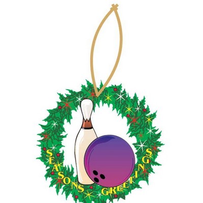 Bowling Pin & Ball Promotional Wreath Ornament w/ Black Back (3 Square Inch)