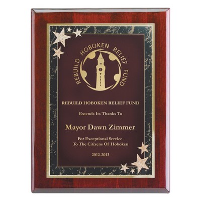 Plaque - 8"x10" Piano Wood Finish Wall Plaque with Red Corner Star Plate (6"x8"")