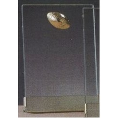 Clear Glass Plaque Award w/Gold Football Accent, Gold Plastic Mounts & Base (4"x6.5")