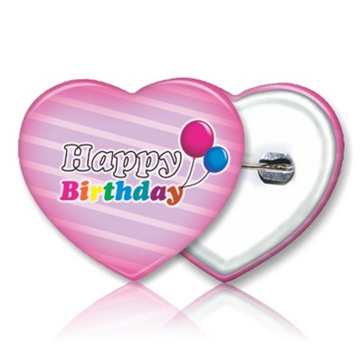 1 3/8" Wide Pin-Back Heart Shaped Tin Button
