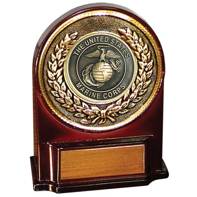Stock 5 1/2" Medallion Award With 2" US Marine Corp Coin and Engraving Plate