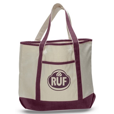 Heavy Canvas 2-Pocket Tote w/1-Color--22"x16"x6" - Natural/Maroon