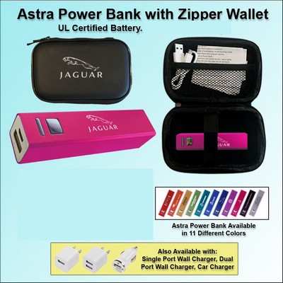 Astra Power Bank Gift Set in Zipper Wallet 3000 mAh - Pink