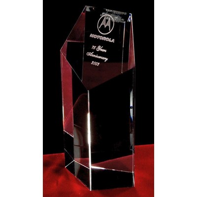 Crystal Pentagon Pillar Award w/3D Logo/Text (6")