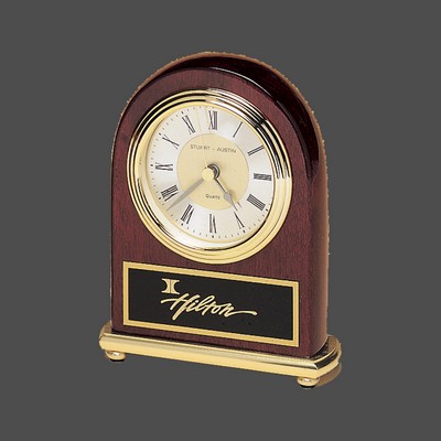 Rosewood Piano-Finish Arch Clock w/Brass Accents (4"x5")