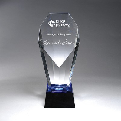 Multi-Faceted Clear Crystal with Blue and Black Base (4"x6"x3")