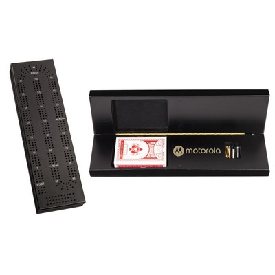 Cabinet Cribbage Set-Solid Wood 3 Track Board w/Brass Pegs - Black Stain