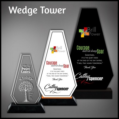 9" Wedge Tower Clear Budget Line Acrylic Award on a Black Base