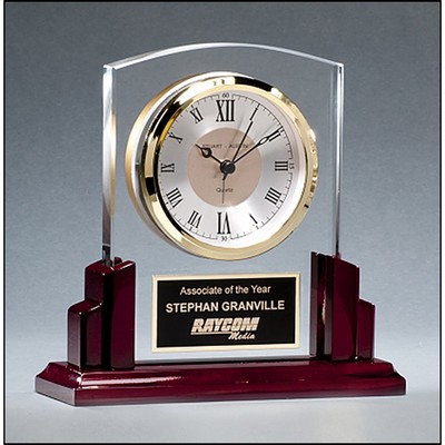 Glass Clock with Rosewood High Gloss Base