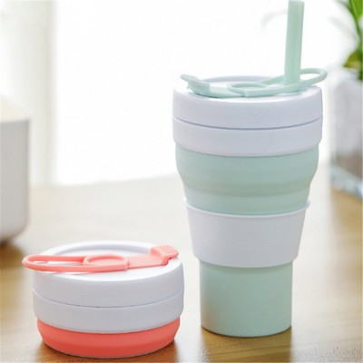 600ml Collapsible Silicone Water Cup With Silicone Straw