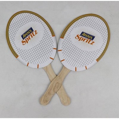 Custom Tennis Racket Shape Paper Fan with Wood Handle