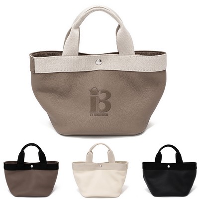 Genuine Leather Snap Button Tote Bag