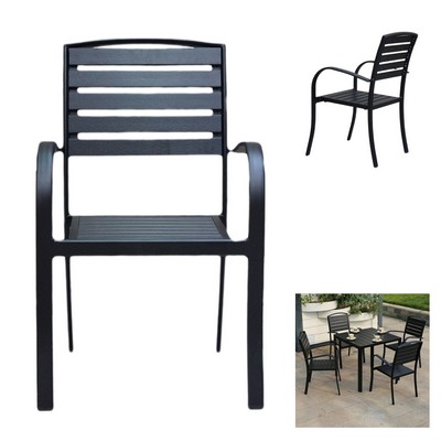 Outdoor Metal Patio Arm Chair w/ Horizontal Slatted Back