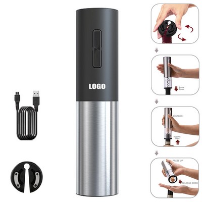 Rechargeable Electric Wine Opener with Foil Cutter and Steel Base