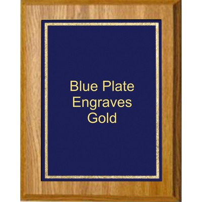 Oak Plaque 7" x 9" - Florentine Frame Designer Plate Blue/Gold 5" x 7" Plate