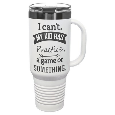 Polar Camel 40 oz. White/Ghost Black ION-Plated Travel Mug with Handle, Straw Included