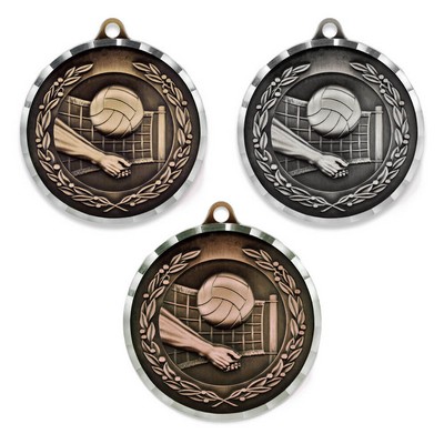 Diamond-cut Volleyball Medal - Engravable