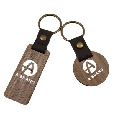 Engraved Wood & Leather Strap Keychain