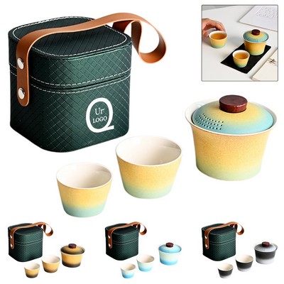 Gradient Glazed Ceramic Travel Tea Set