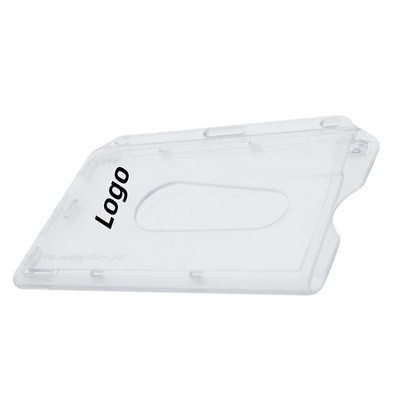 Horizontal Matte Clear ID Card Holder with Thumb Slot