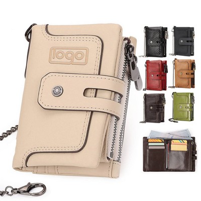 Mens Genuine Leather Tri-Fold RFID Blocking Wallet