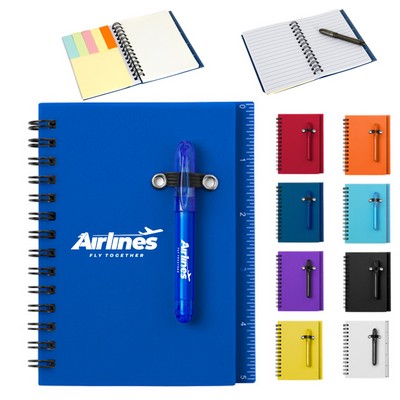 Spiral Notebook Steno Pocket Notepad With Pen In Holder And Sticky Notes
