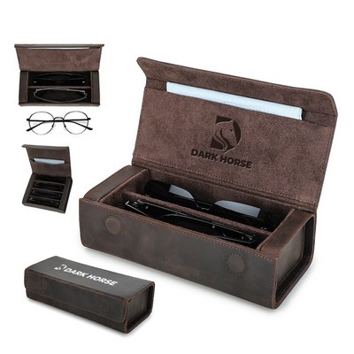 Portable Genuine Leather Eyeglass Case with Magnetic Closure