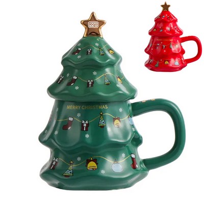 Christmas Tree Ceramic Mug with Lid