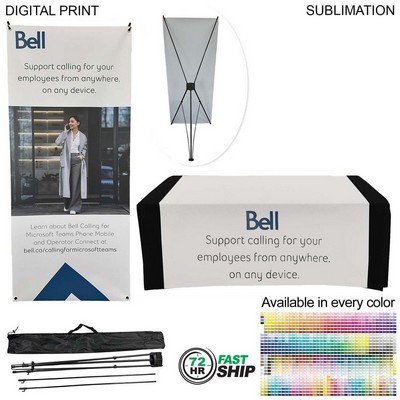 Trade Show Package, Tripod Banner with Graphics + Sublimated Table Runner, Easy to setup
