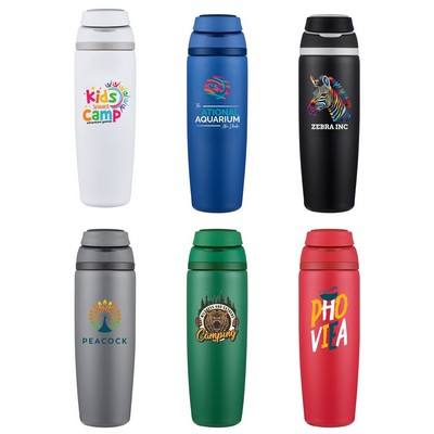 Peak 25oz Recycled Stainless Steel Bottle with easy carry handle lid