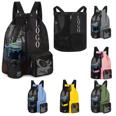 Swim Mesh Drawstring Backpack with Wet Pocket