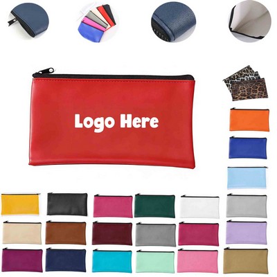 Zipper Pu Leather Bank Deposit Bag