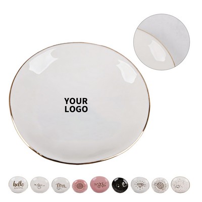 Ceramic Jewelry Tray with Gold Trim for Ring Bracelet Vanity Organizer