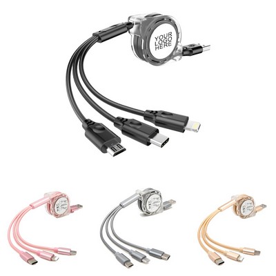 MOQ 100 3" 1 Retractable USB Fast Charging Data Cable