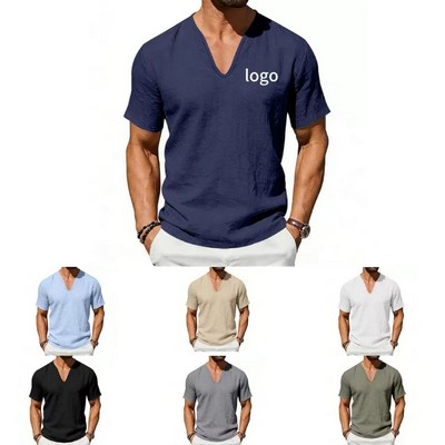 Summer Linen Short-Sleeve Men's T-Shirt