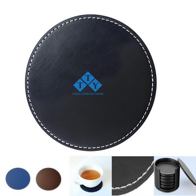 Hand Stitched Round PU Leather Coaster