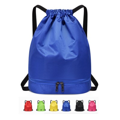 Dry Wet Drawstring Backpack Bag with Shoe Compartment