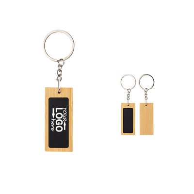 Bamboo Keychain PU Insert Rectangle Key Ring Tag