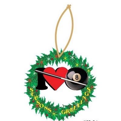 I Love Pool & Wreath Ornament w/ Clear Mirrored Back (6 Square Inch)
