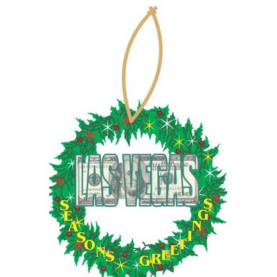 Las Vegas Block Letter $100 Bill Wreath Ornament w/ Black Back (6 Square Inch)