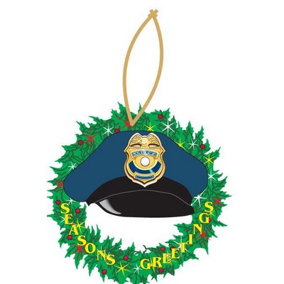 Police Cap Executive Wreath Ornament w/ Mirrored Back (4 Square Inch)