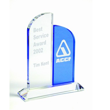 Double Arch Blue And Clear Crystal Award