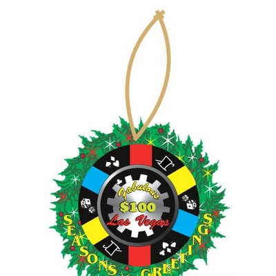 Las Vegas $100 Poker Chip Wreath Ornament w/ Clear Mirror Back (2 Square Inch)